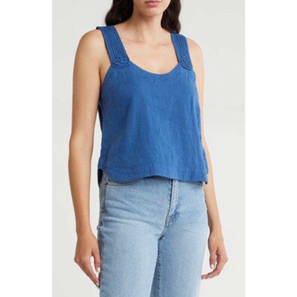 Joie Paisley $178 Linen Cropped Paisley Blue Quartz Summer Tank Top Size Large